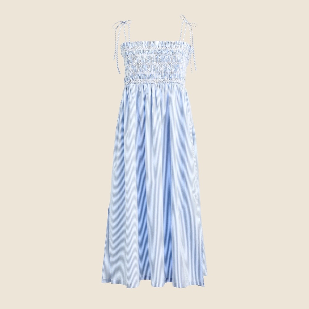 J. Crew Paloma Midi Dress in Striped Poplin Cotton